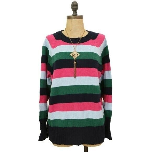 1901 Side Button Sweater Size L Crew Lindsay Stripe Multicolor NWT $79 B44 - Picture 2 of 6